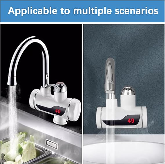 Instant Tankless Electric Water Heater Faucet 360° Rotating Hot Water Faucet with LED Digital Display Fast Heating Tap for Kitchen Bathroom Big Under Bend