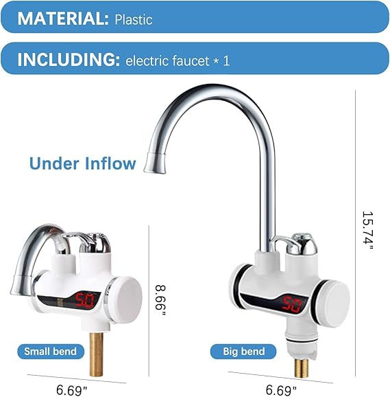 Instant Tankless Electric Water Heater Faucet 360° Rotating Hot Water Faucet with LED Digital Display Fast Heating Tap for Kitchen Bathroom Big Under Bend