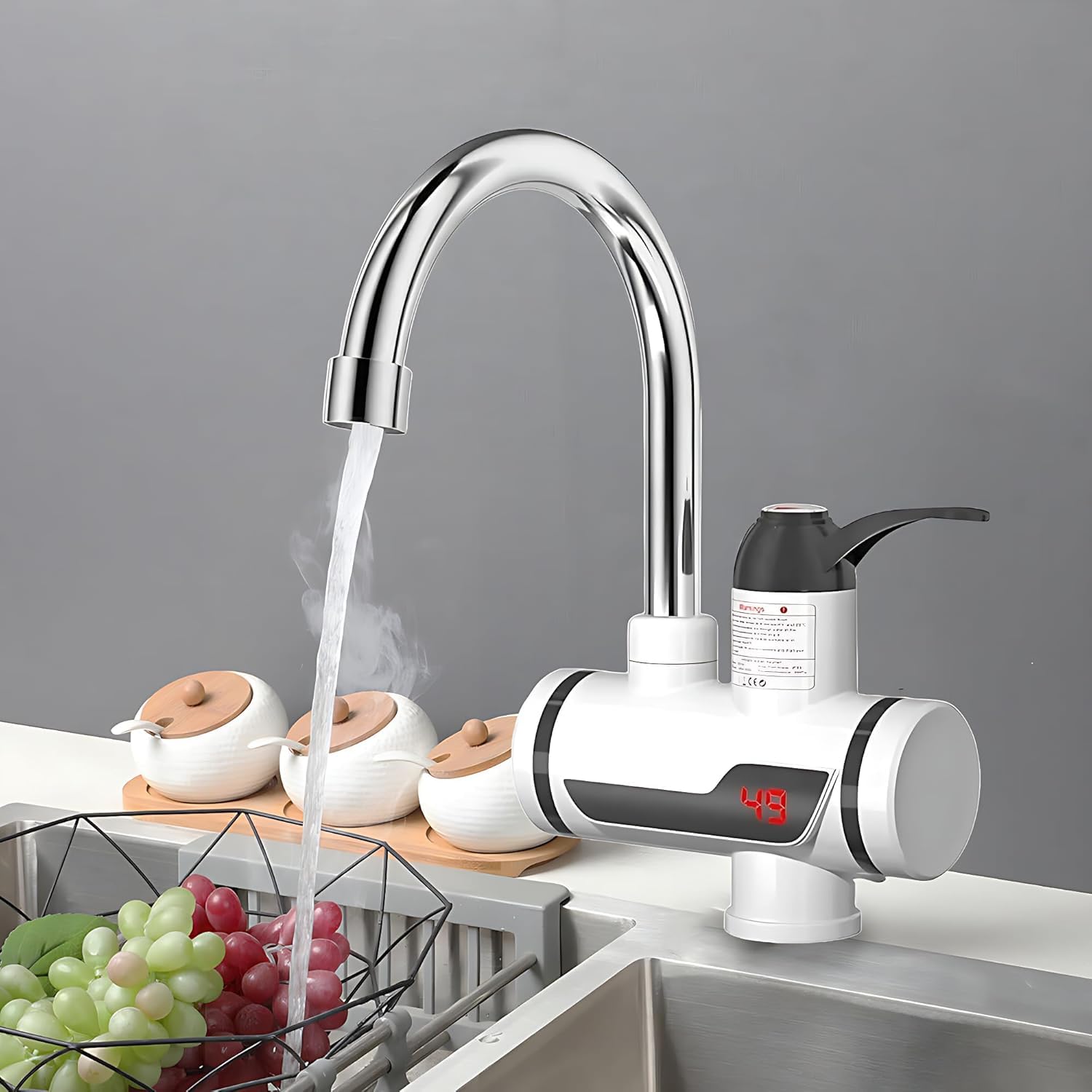Instant Tankless Electric Water Heater Faucet 360° Rotating Hot Water Faucet with LED Digital Display Fast Heating Tap for Kitchen Bathroom Big Under Bend
