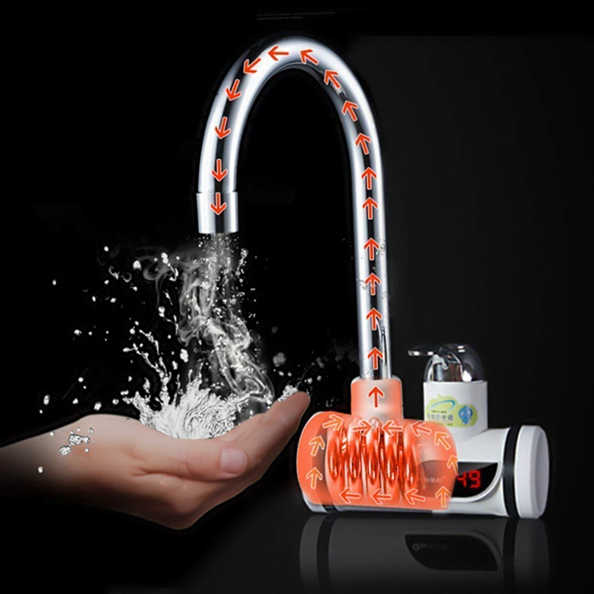 Instant Tankless Electric Water Heater Faucet 360° Rotating Hot Water Faucet with LED Digital Display Fast Heating Tap for Kitchen Bathroom Big Under Bend